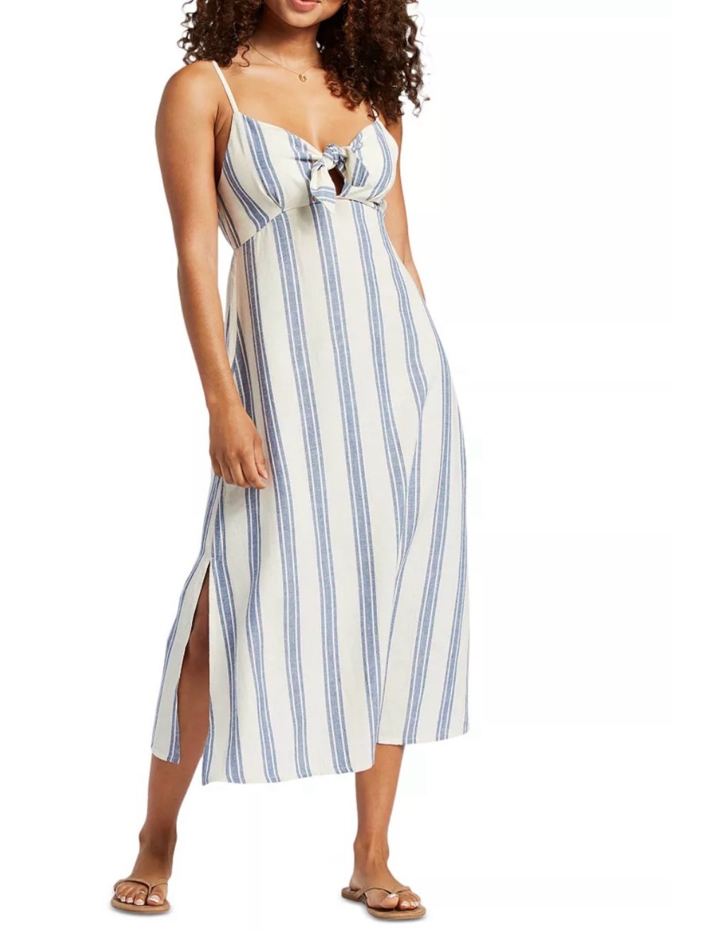 Roxy Blue and White Striped Tie-Front Sundress Size M